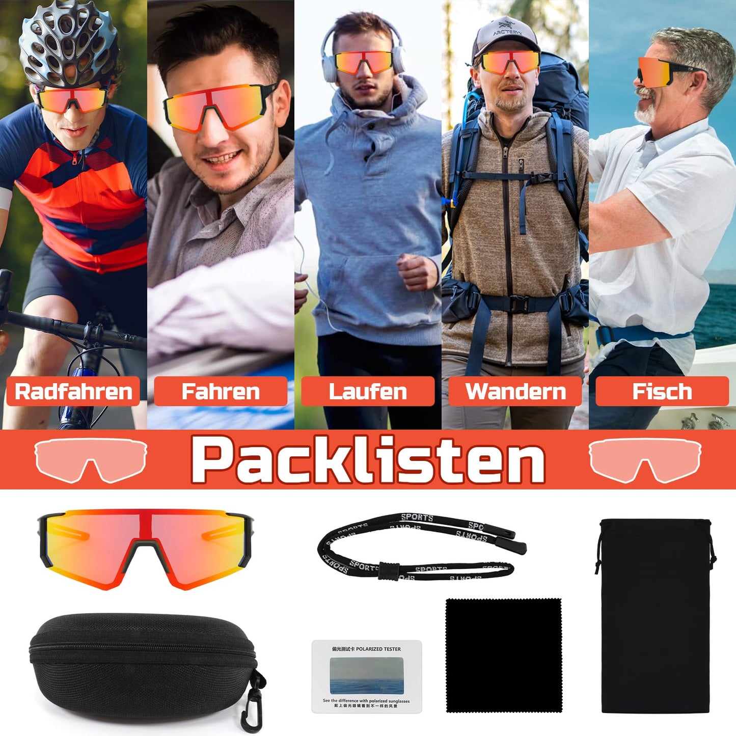 Rosedreamer Schnelle Brille Sport Sonnenbrille Herren Damen Polarisierte Sonnenbrille Fahrradbrille Laufbrille für MTB Rennrad Radfahren Biking Ski FahrradLaufen mit UV400 Schutzbrille