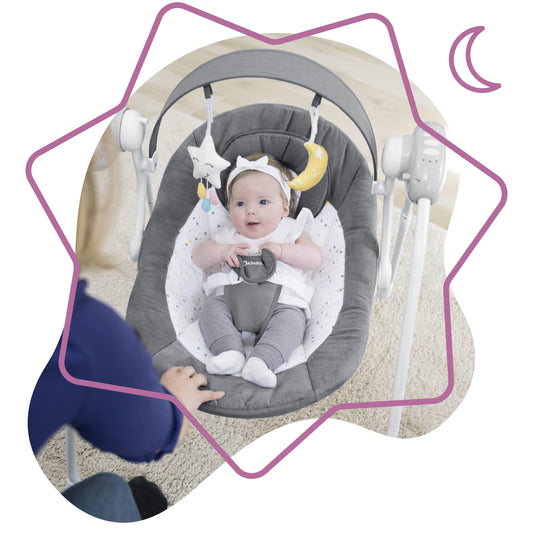 Badabulle Comfort Moonlight electric baby bouncer and baby swing, with 3 swing speeds, timer and 8 melodies