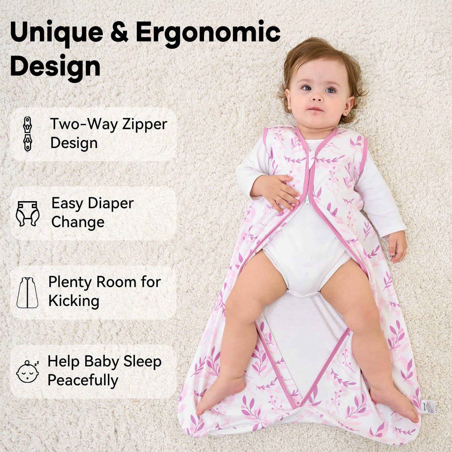 Unnivoll Baby Sleeping Bag, 1.5 Tog Baby Sleeping Bag, 0-6 Months, Pack of 2, Sleeping Bag, Winter, Autumn, 67 cm, for Boys and Girls, Newborns, Coffee