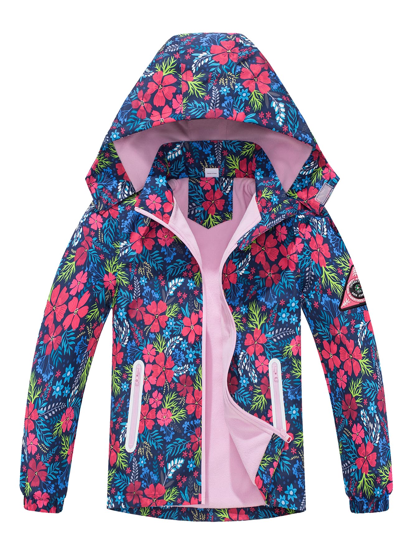 NATUST Mädchen Gefütterte Regenjacke Kinder Winddicht Übergangsjacke mit Abtrennbare Kapuze