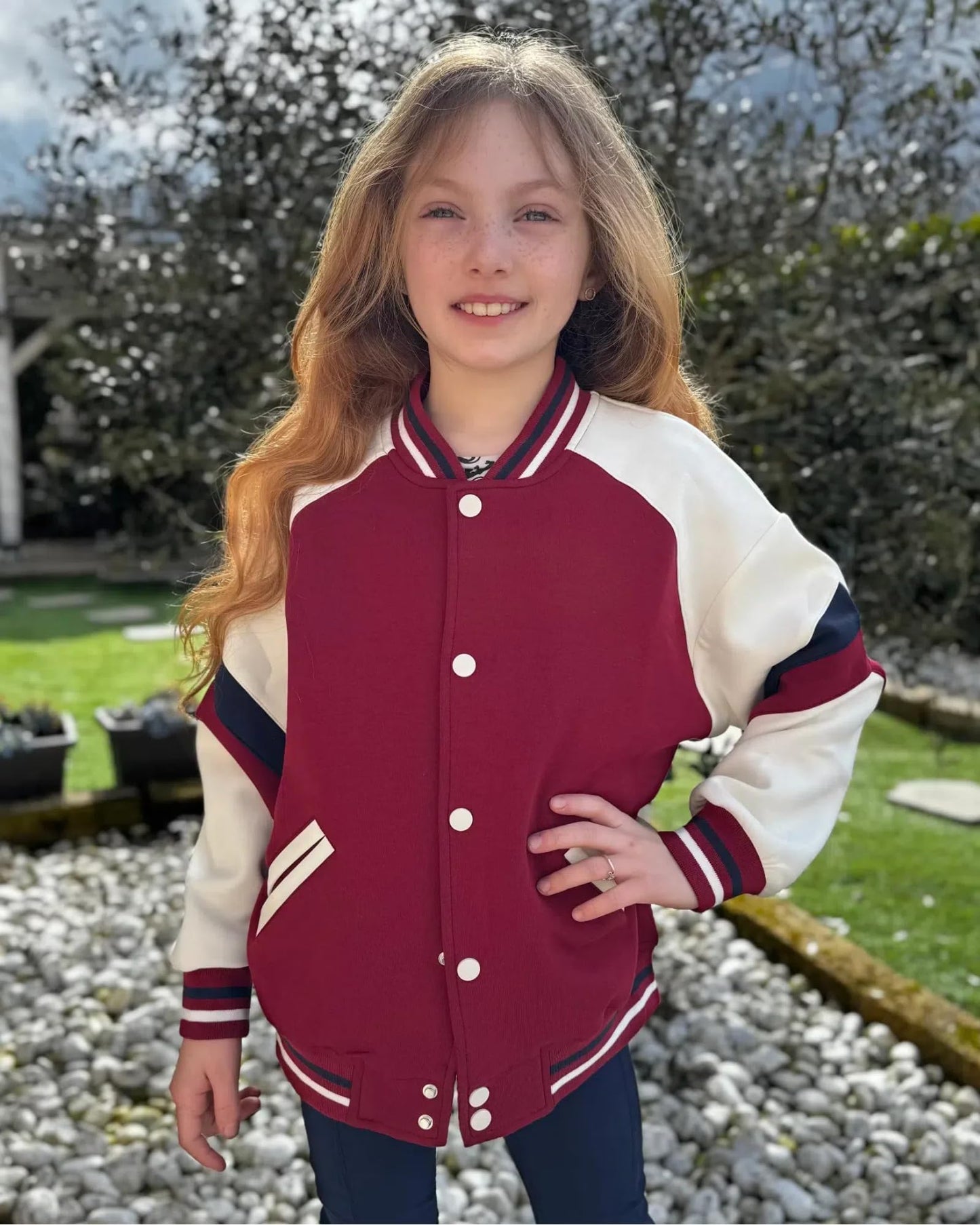 Rolanko Girls Baseball Jacket Boys Varsity Style Sweat Jacket with Pockets for School Bomber Coat for Children