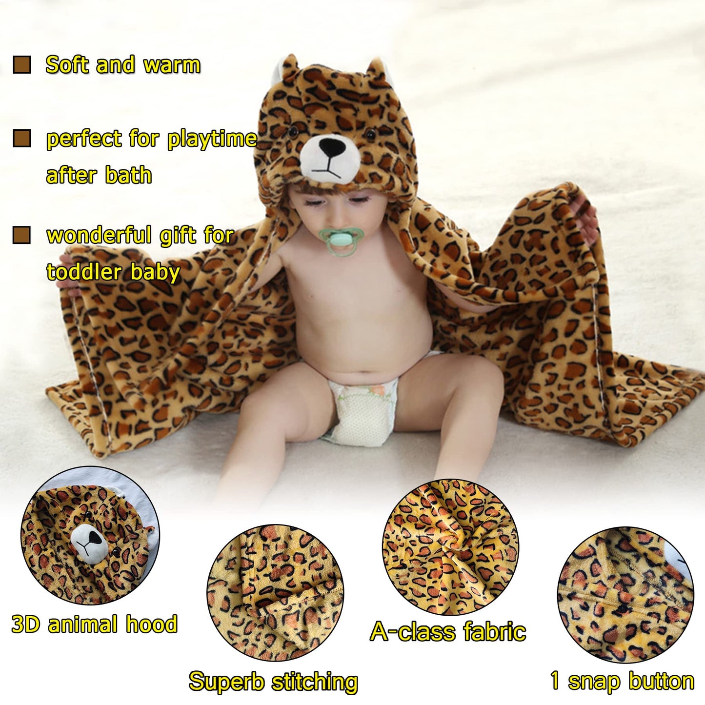 Doladola Baby Decke Babys Tier Design,Flanell Kinder Decke Kapuzenhandtuch für Mädchen und Jungen,Baby Kapuze Badeponcho Kinder Warm(gelbe Ente)