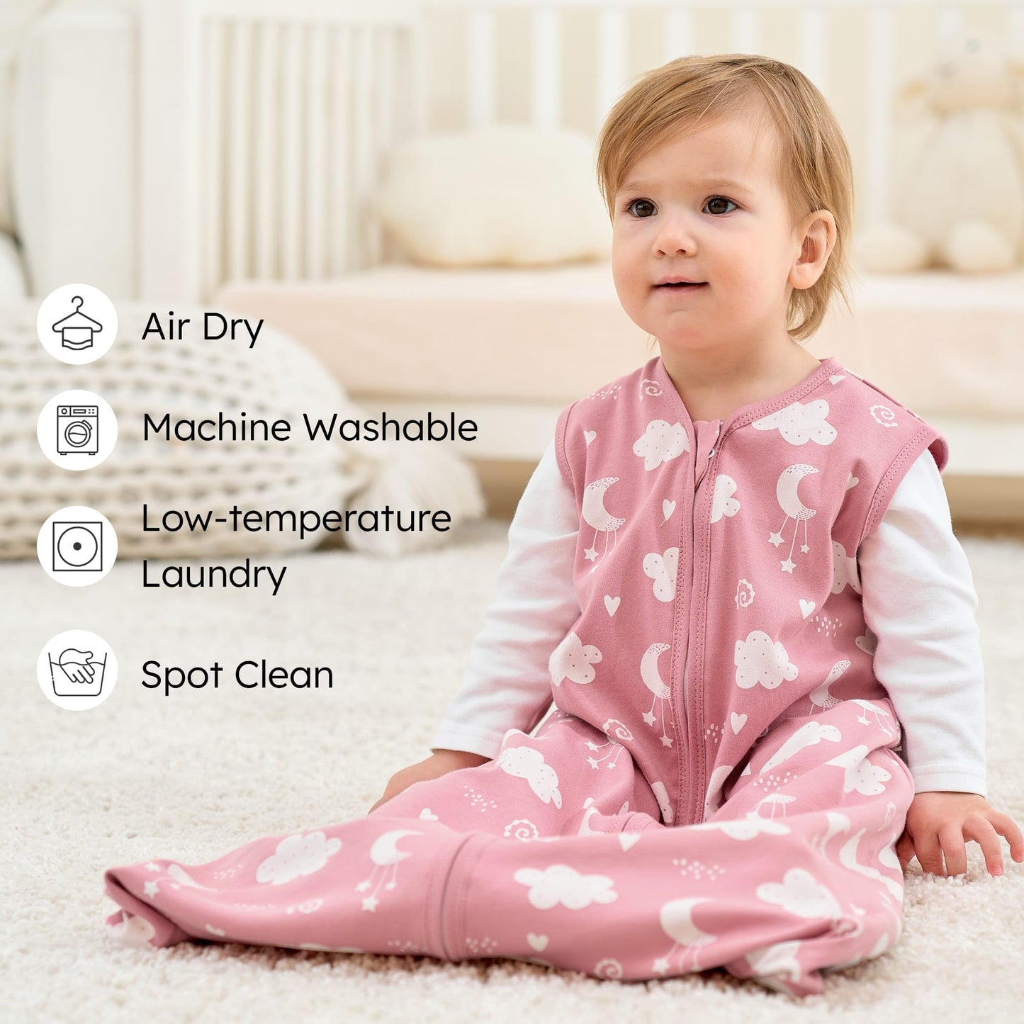 FIEMOL Baby Sleeping Bag 2.5 Tog 0-6 Months, Winter Cotton Newborn Baby Sleeping Bag, Wearable Blanket for Infants and Toddlers, 2-Way Zip Sleeping Bag, 67 cm, Rainbow