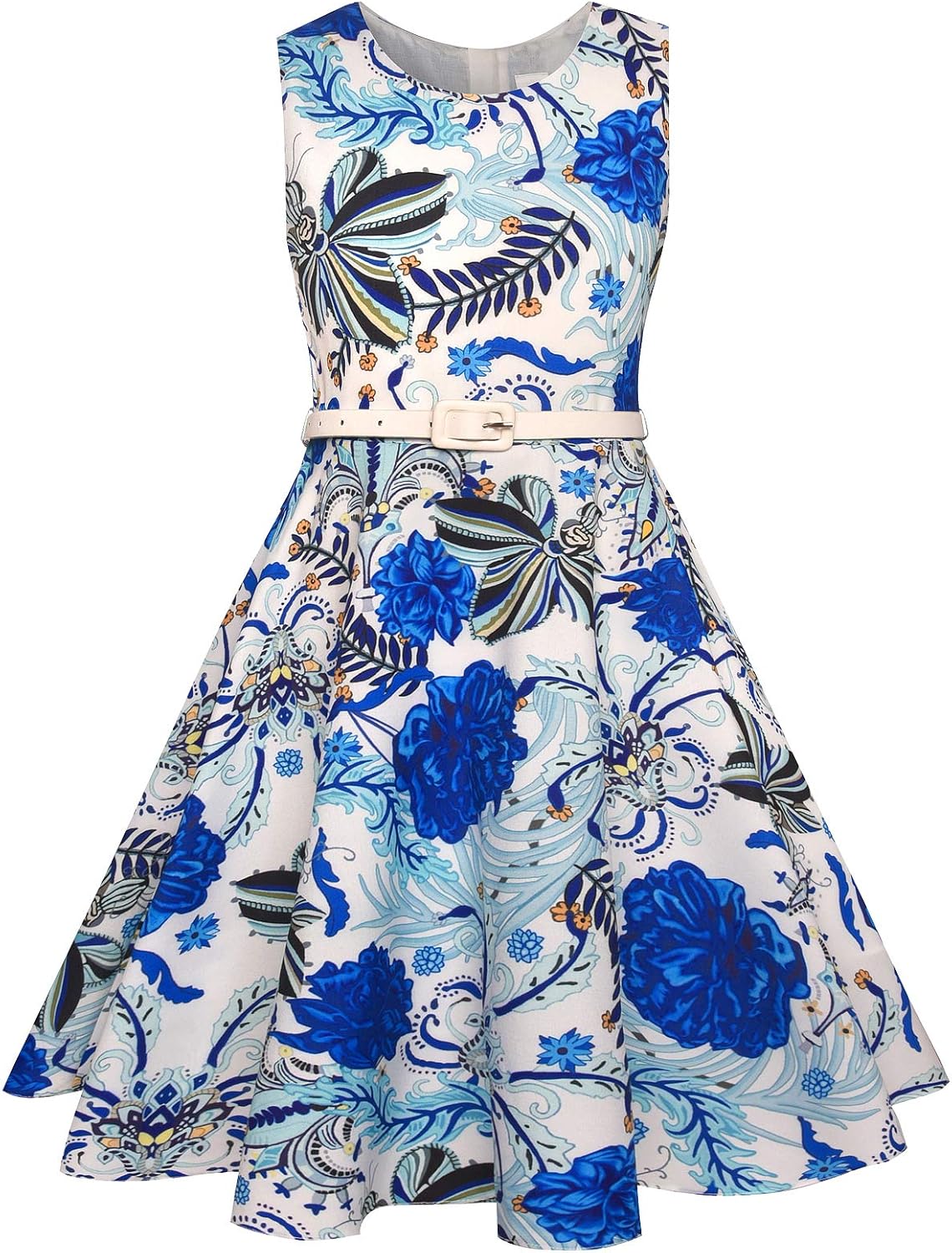 BONNY BILLY Mädchen Kleider Vintage Blumen Festlich Hochzeit Elegant Kinder Kleid mit Gürtel