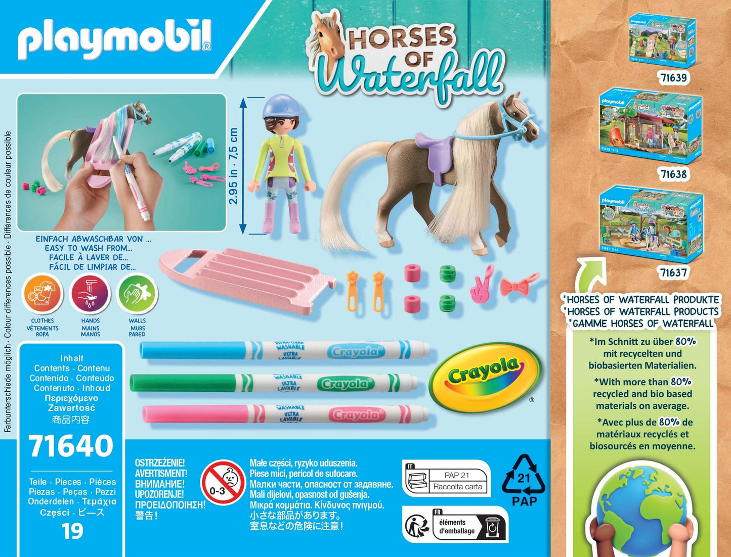 PLAYMOBIL Horses of Waterfall 71640 Kreativset mit Pferd und Stiften, inklusive Einer Figur, einem Pferd und DREI Crayola Stiften, künstlerisches Spielzeug für Kinder ab 5 Jahren