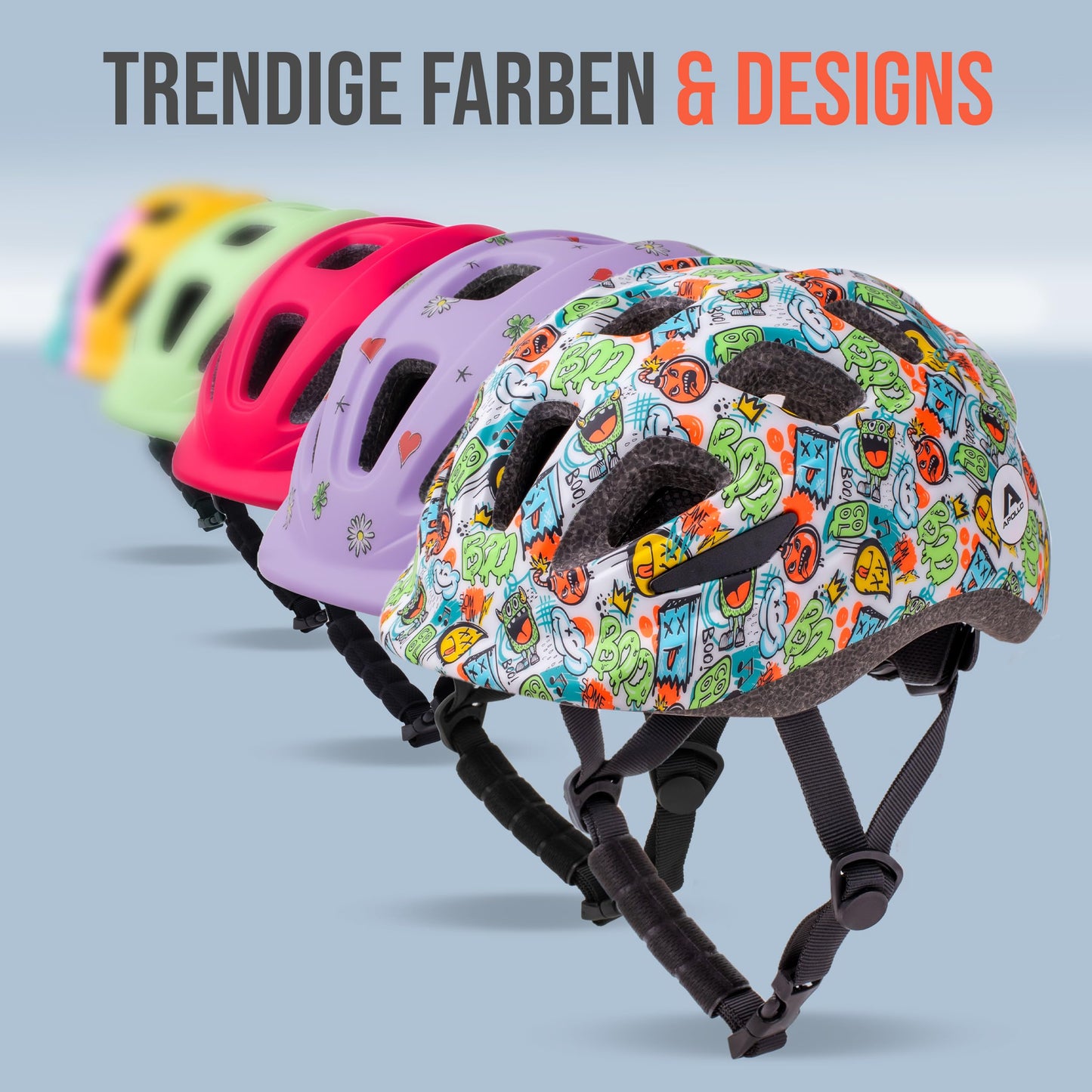 Apollo Kinder Fahrradhelm, Helm für Kinder & Jugendliche, Multisport Helm, Fahrradhelm Mädchen, Fahrradhelm Jungen, Kinderhelm ab 3 Jahre, Verstellbarer Kinder-Helm, ab Größe 48, für Fahrrad & Roller