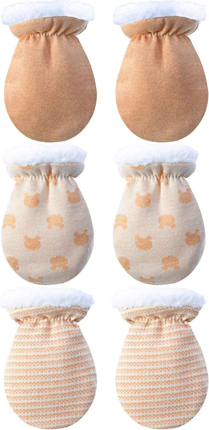 3 Paare Baby Fäustling Handschuhe Warme Baumwoll Handschuhe Baby Jungen Mädchen Winter Handschuhe Säugling Neugeborenen Wolle Gefüttert Handschuhe für 0-12 Monate (Farbe A)