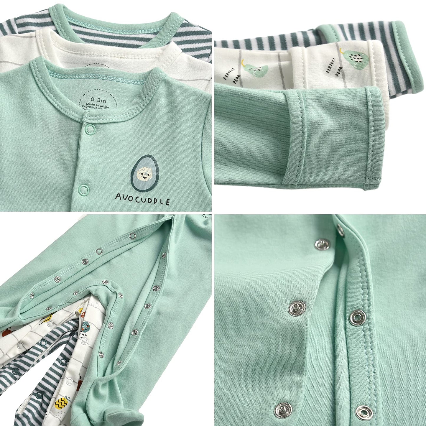amropi Baby Mädchen Schlafstrampler 3er Pack Jungen Pyjamas Baumwolle Overalls Strampler für 0-12 Monate