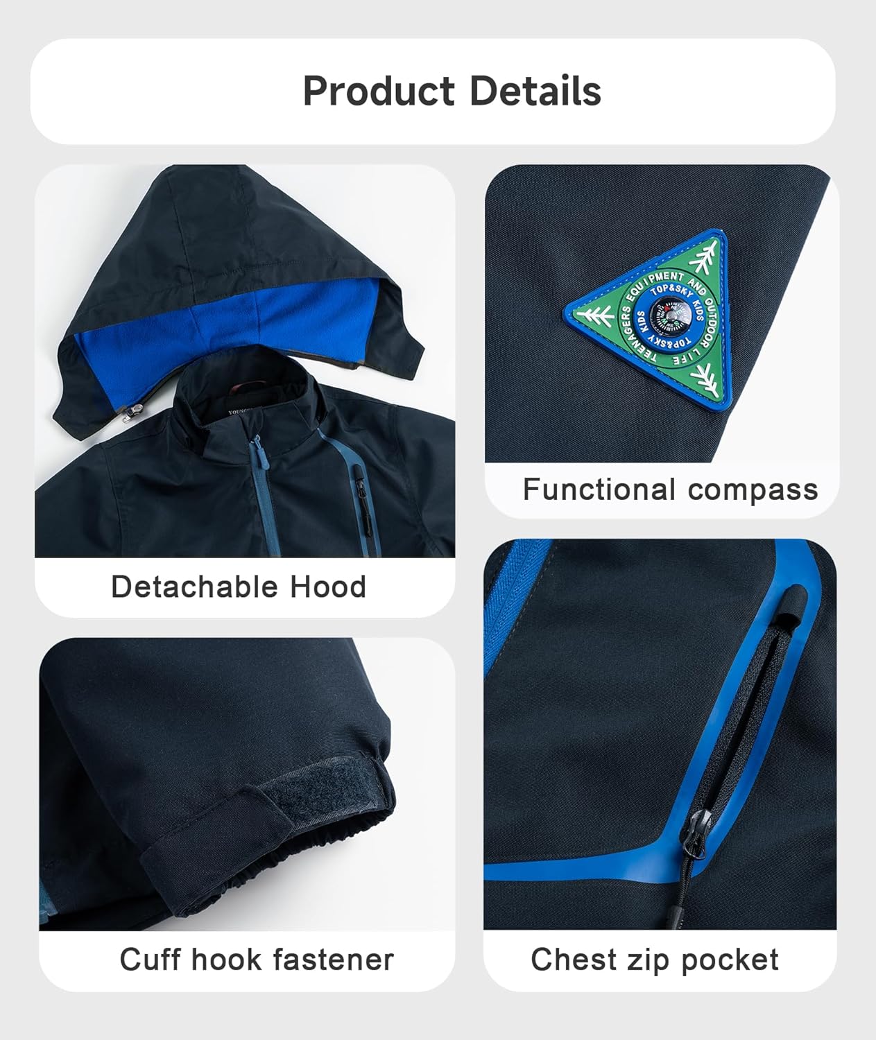 YoungSoul Children's Waterproof Rain Jacket with Removable Hood