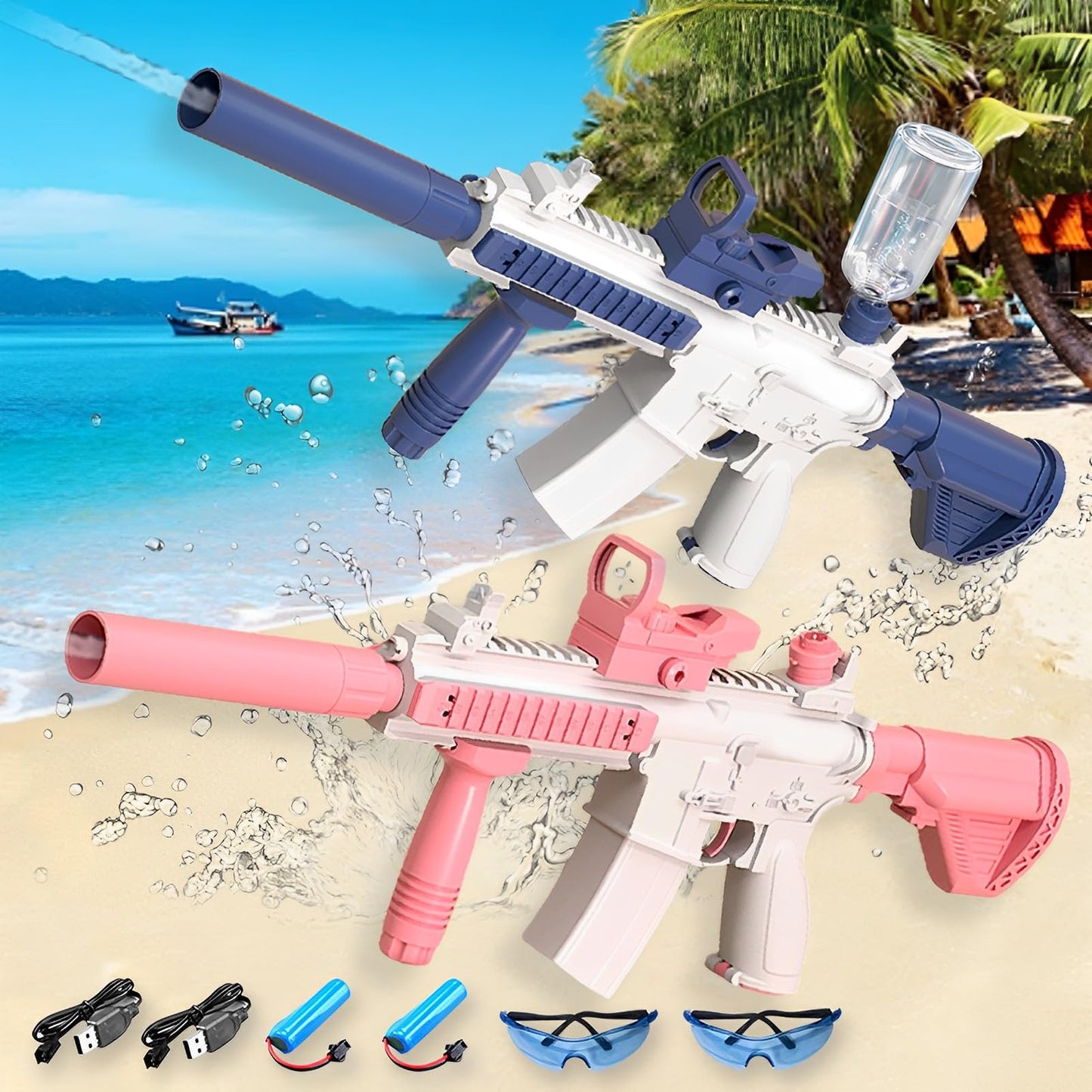 Elektrische Wasserpistole Sehr Stark Wassermaschinenpistole mit Wiederaufladbare Batterie Squirt Gun Wasser Spielzeug bis zu 20ft,Outdoor Water Gun Schießspiel für Erwachsene and Kinder (Blau)