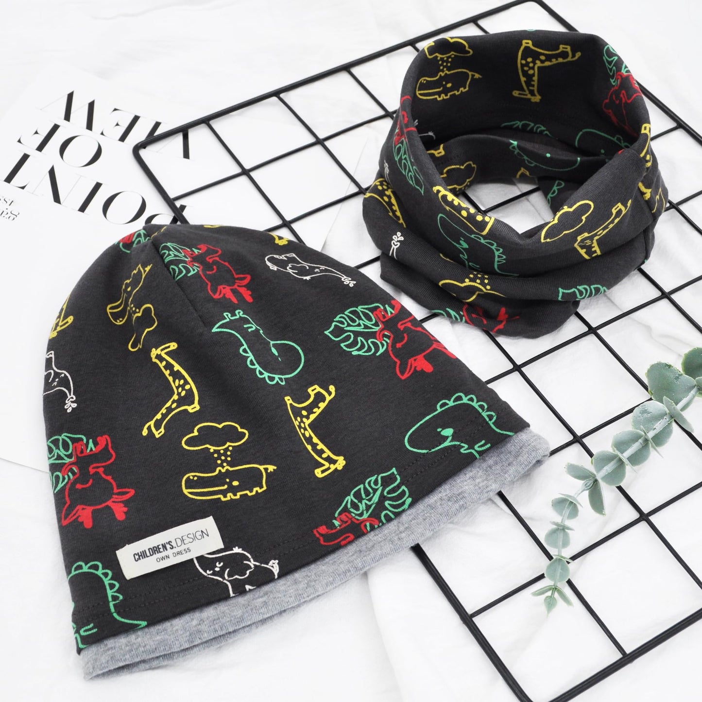 Kinder Beanie Mütze & Loop Schal Set, 95% Baumwolle Mütze Schal Set Mädchen Jungen 2-8 Jahren, Schlauchschal Warme Wintermütze Strickmützen für Herbst Winter Frühling