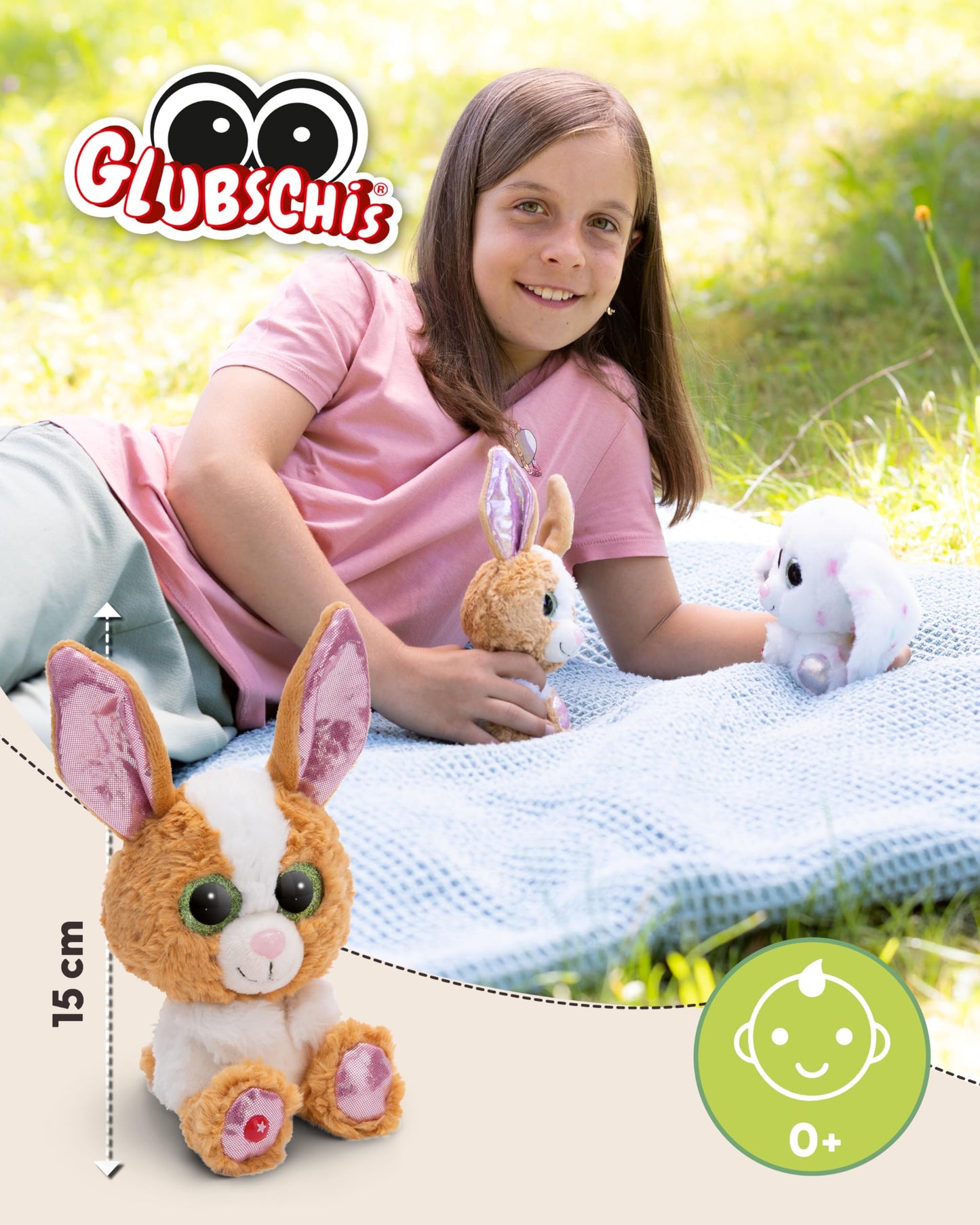 NICI GLUBSCHIS Kuscheltier Hase Spottitu 15cm bunt - Stofftier aus weichem Plüsch, niedliches Plüschtier zum Kuscheln und Spielen, für Kinder & Erwachsene, tolle Geschenkidee - 61453