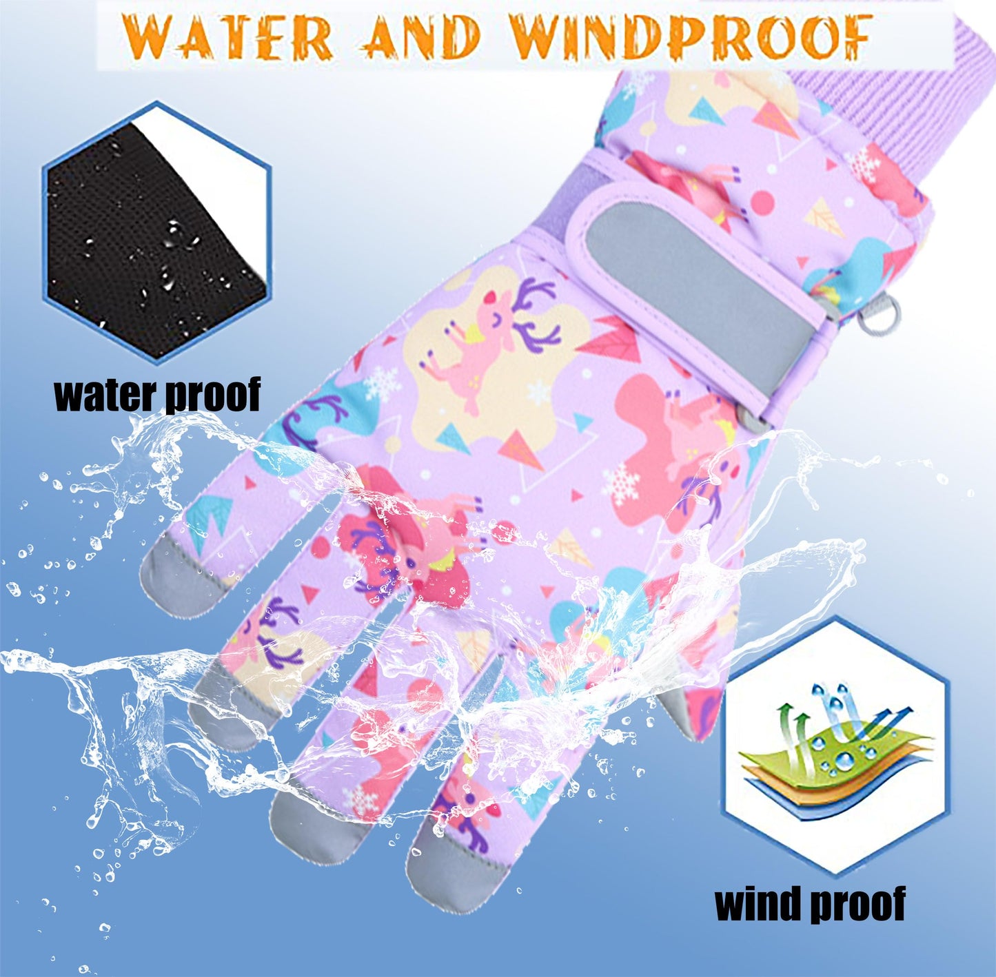 HNGEMSY Children's Winter Snow Gloves Ski Gloves for 2-13 Years Girls Boys PU Palm Waterproof Windproof Warm Fleece Winter Gloves