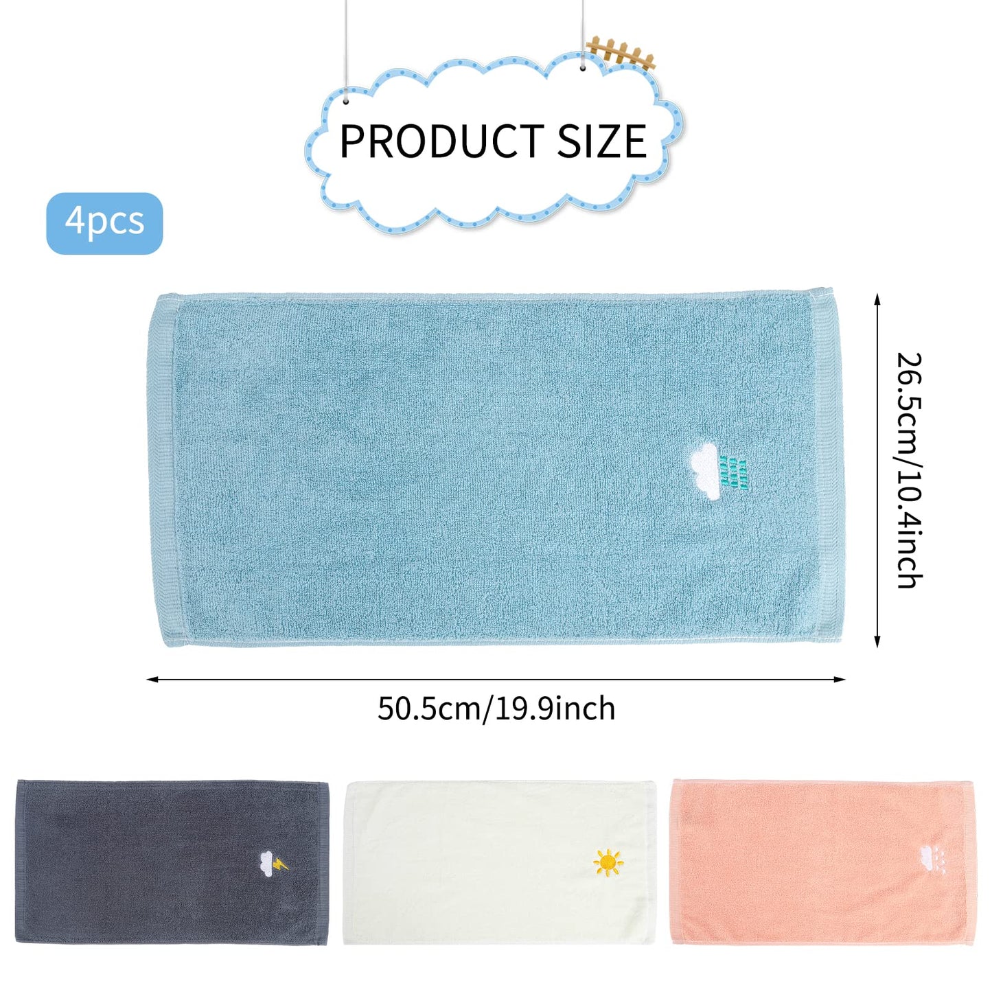 Guaksxi Pack of 4 Face Cloths Children's Towels Soft 4 Colours Children's Bath Towels 100% Cotton Face Towels Baby Bath Towel for Children (25 x 50 cm, Colourful Animal)