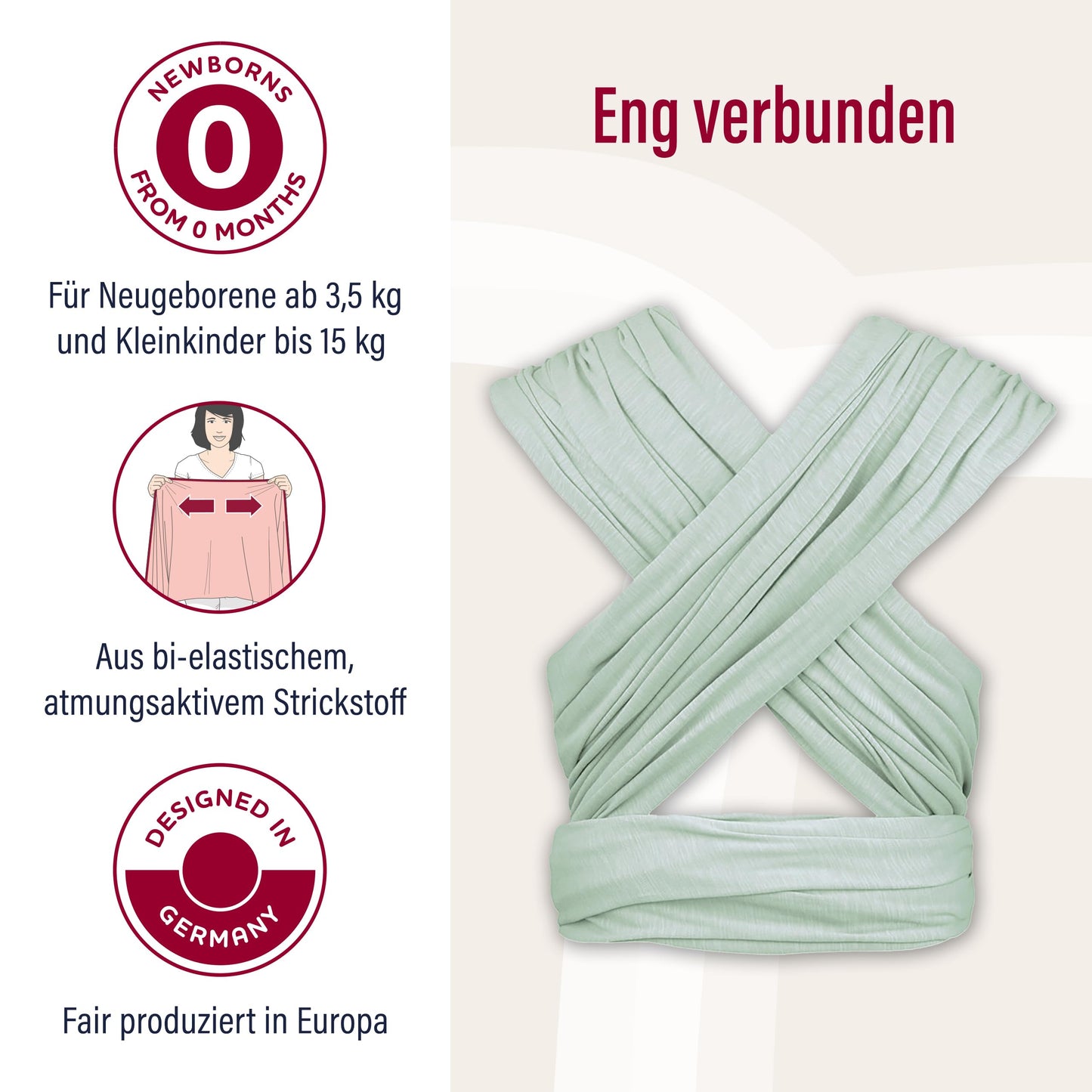 manduca Sling - Babytragetuch - Elastische Babytrage für Neugeborene von der Geburt bis zu 15 kg - Bio-Baumwolle - GOTS zertifiziert