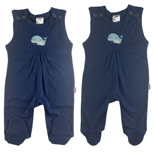 Clinotest Newborn Romper Set of 2 – 100% Cotton, Interlock, Unisex Baby Romper with Embroidery, Snap Fasteners on Shoulders, Integrated Feet, Washable at 60°C