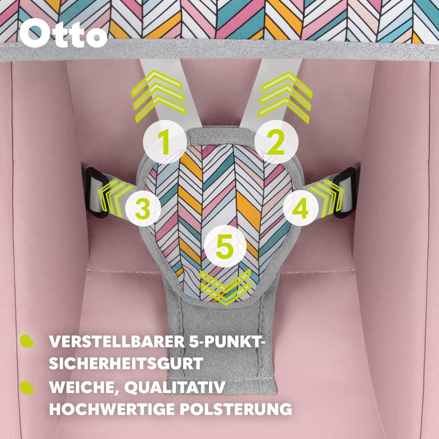 LIONELO Otto Baby Seesaw, Baby Swing, Play Arch with Interactive Toys, 5 Swing Speeds, Nature Sounds, from Birth to 9 kg, Foldable (Cozy Grey) (Pink)