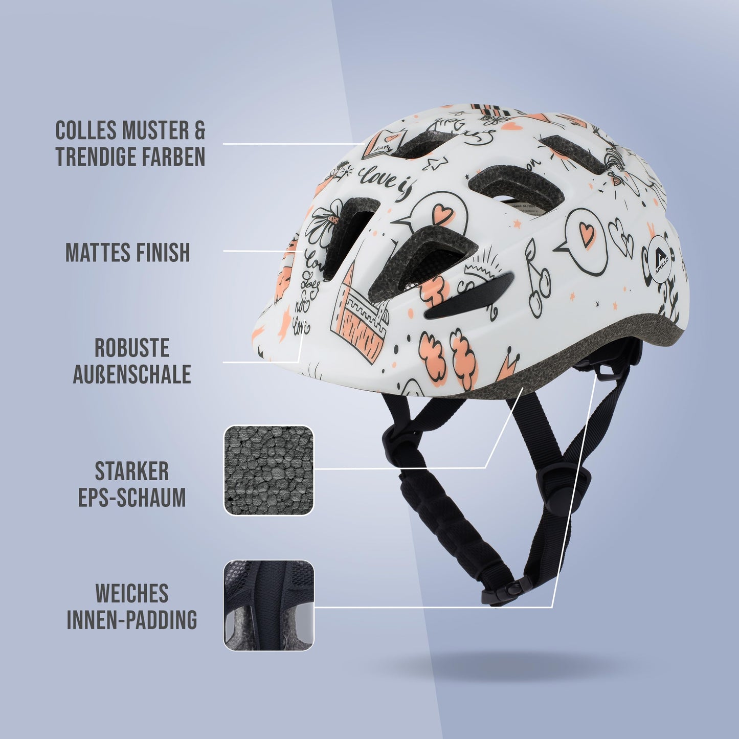 Apollo Kinder Fahrradhelm, Helm für Kinder & Jugendliche, Multisport Helm, Fahrradhelm Mädchen, Fahrradhelm Jungen, Kinderhelm ab 3 Jahre, Verstellbarer Kinder-Helm, ab Größe 48, für Fahrrad & Roller