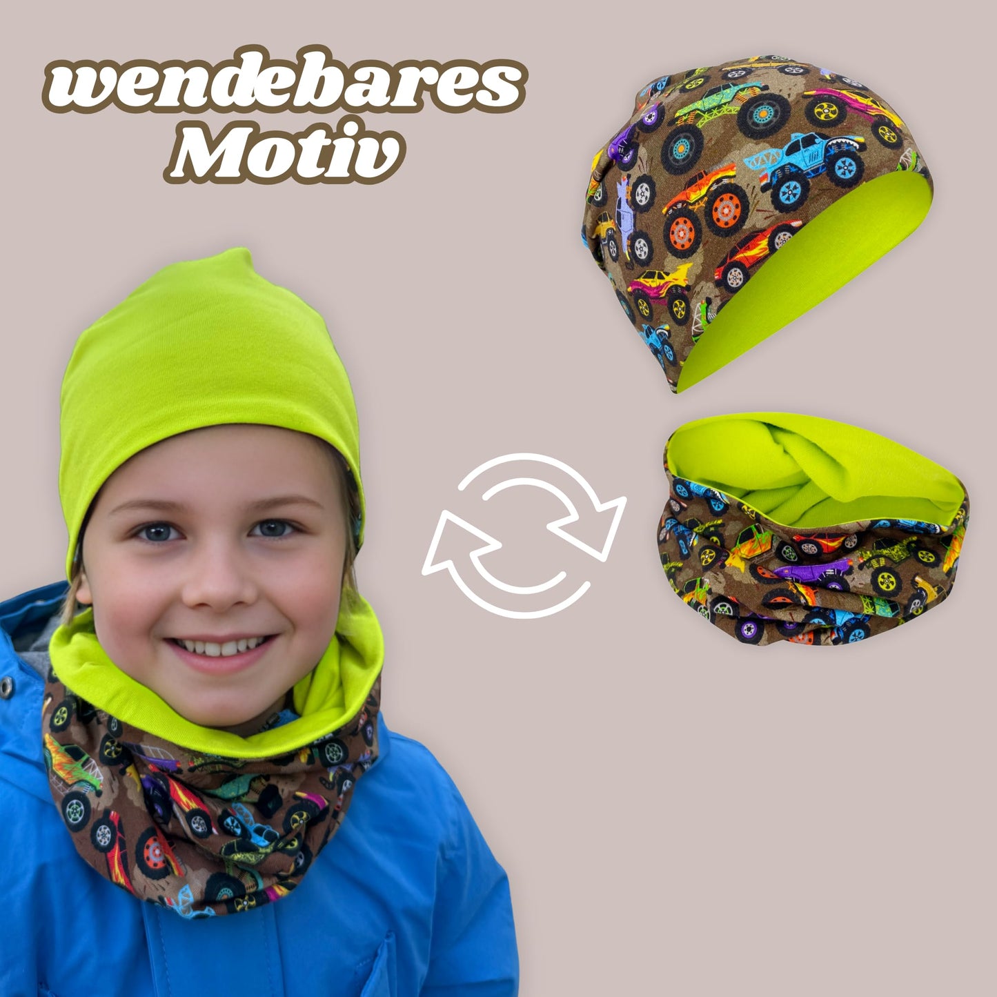 HECKBO Children's Beanie Hat & Scarf, Tube Scarf Set, for Girls and Boys, 95% Cotton, Autumn, Spring, Winter