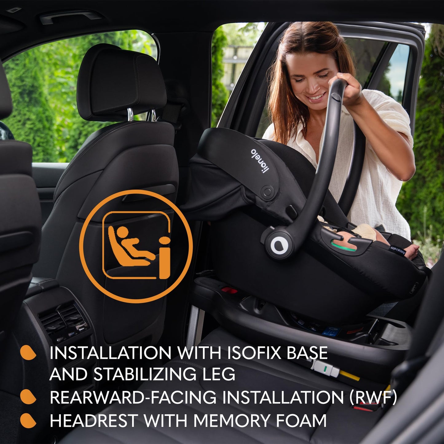 LIONELO ASTRID i-Size Baby Autositz 40-87 cm, Babyschale Gruppe 0+, Rückwärtsgerichtete Montage, 3-Punkt-Sicherheitsgurt Seitenschutz, Sitzeinlage Dri-Seat - Meloni2