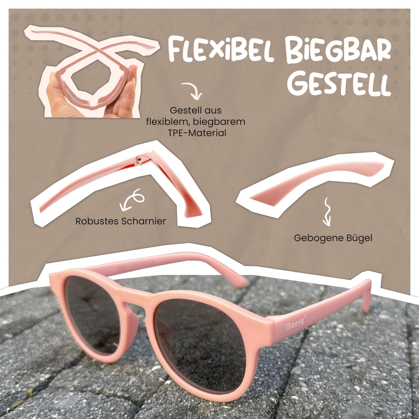 Maesy Faela Kindersonnenbrille für 3-6 Jahre - UV400 polarisierter Schutz - Flexibler und flexibler Rahmen - Sichere und bequeme Kindersonnenbrille für Kleinkinder