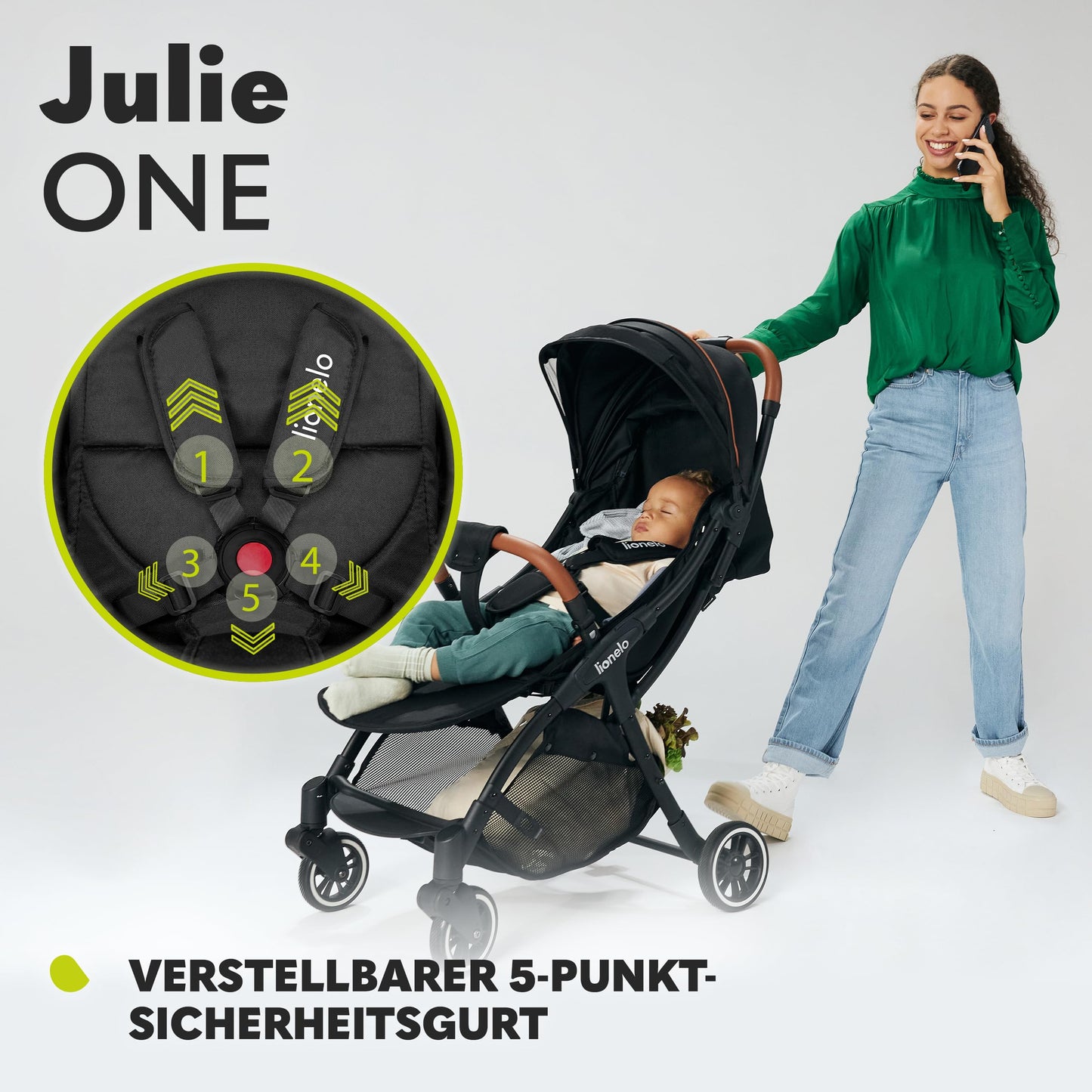 LIONELO Julie One Buggy Pushchair up to 22 kg, Adjustable Backrest and Footrest, Mosquito Net, Leg Warmer, Drink Holder and Transport Bag, Foldable