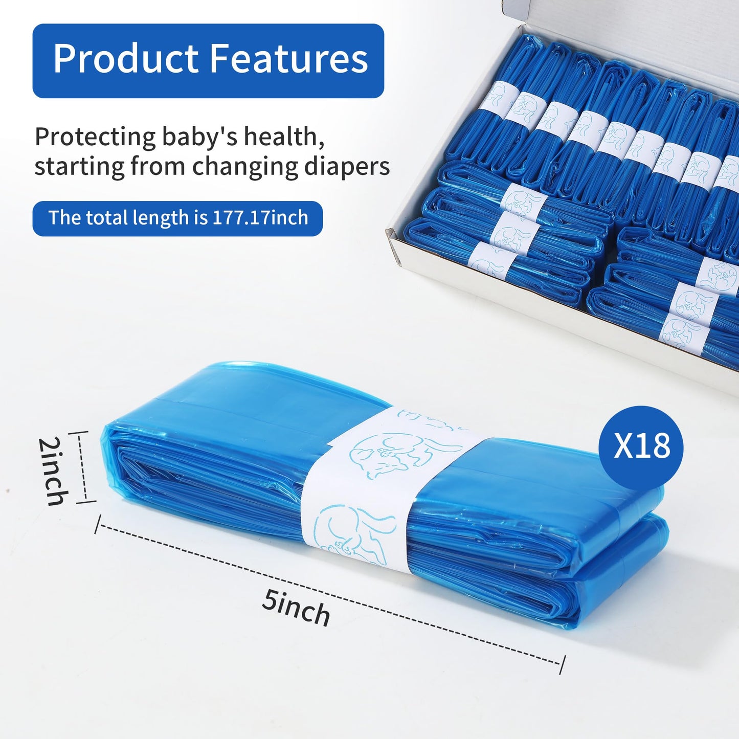 Pack of 18 Refill Film Nappy Bin, Nappy Bin Refill Cassettes, for Angelcare Refill Cassettes, for Spross Refill Cassettes, for Tommy Tipee Filling Box, 4.5 m Nappy Bin, Odour-Proof