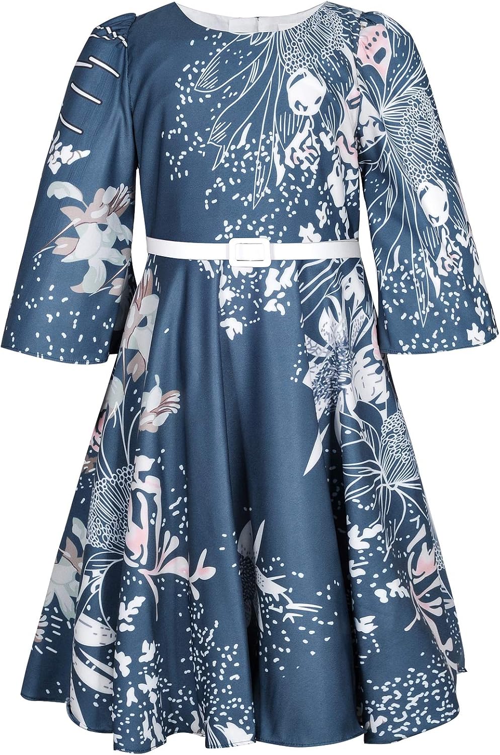 BONNY BILLY Mädchen Kleider Vintage Blumen Festlich Hochzeit Elegant Kinder Kleid mit Gürtel