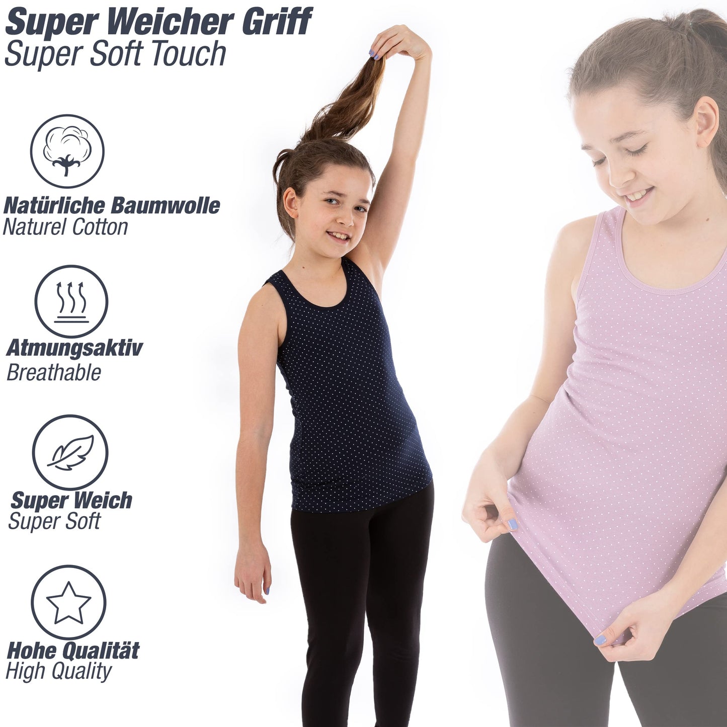LOREZA ® 5 girls' cotton undershirts tank tops - sizes 92-170