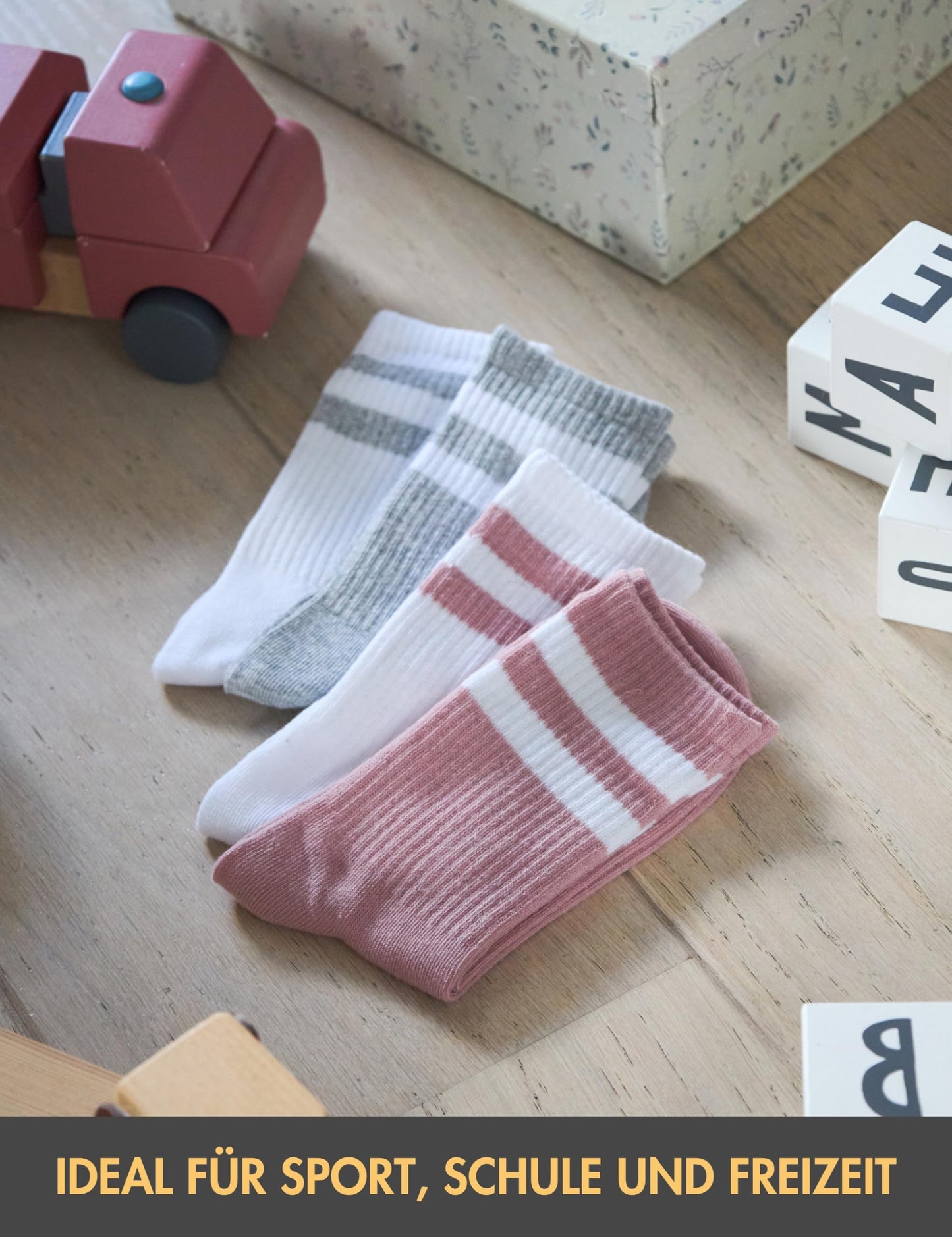 Basic Treasure 4 Paar Sportsocken Kinder, Kindersocken Baumwolle, Kinder Socken Jungen und Mädchen, Tennissocken