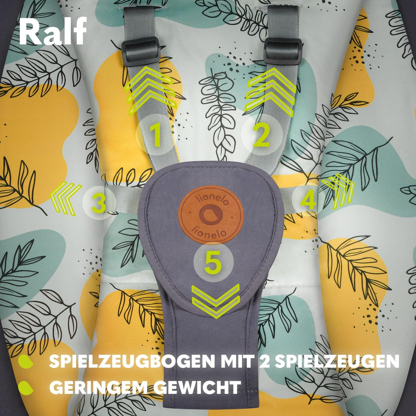 LIONELO Ralf 2-in-1 baby bouncer and recliner, remote control, 12 melodies, two rocking directions, 5 rocking speeds, locking, backrest adjustment, timer, quiet operation