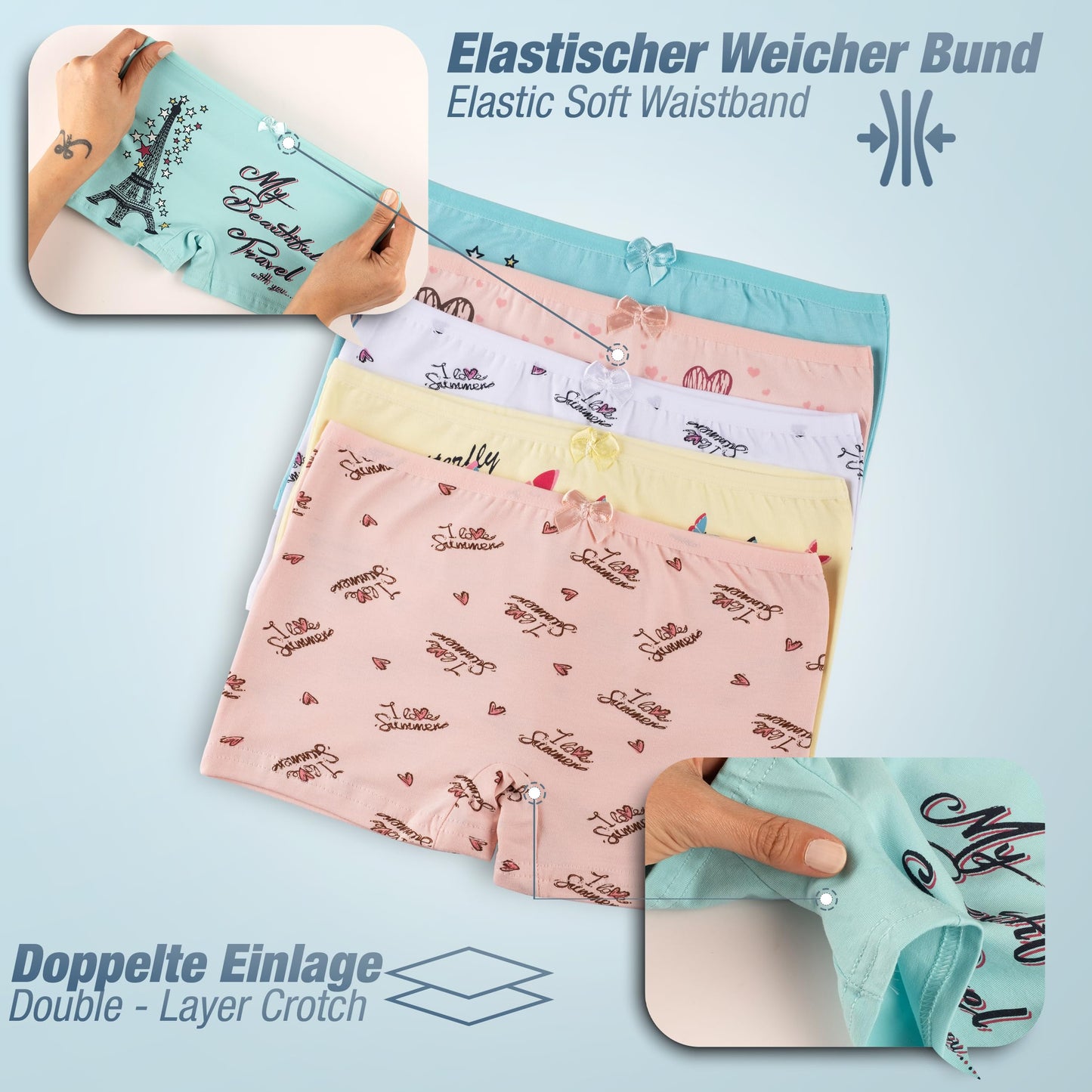 LOREZA ® 10er Pack Mädchen Pantys Boxershorts Unterwäsche aus Baumwolle - Gr. 92-170