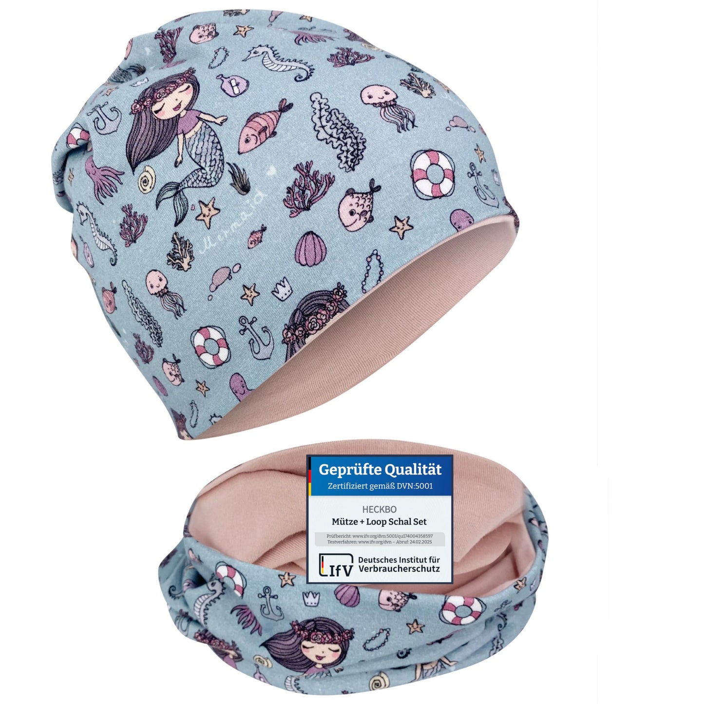 HECKBO Children's Beanie Hat & Scarf, Tube Scarf Set, for Girls and Boys, 95% Cotton, Autumn, Spring, Winter