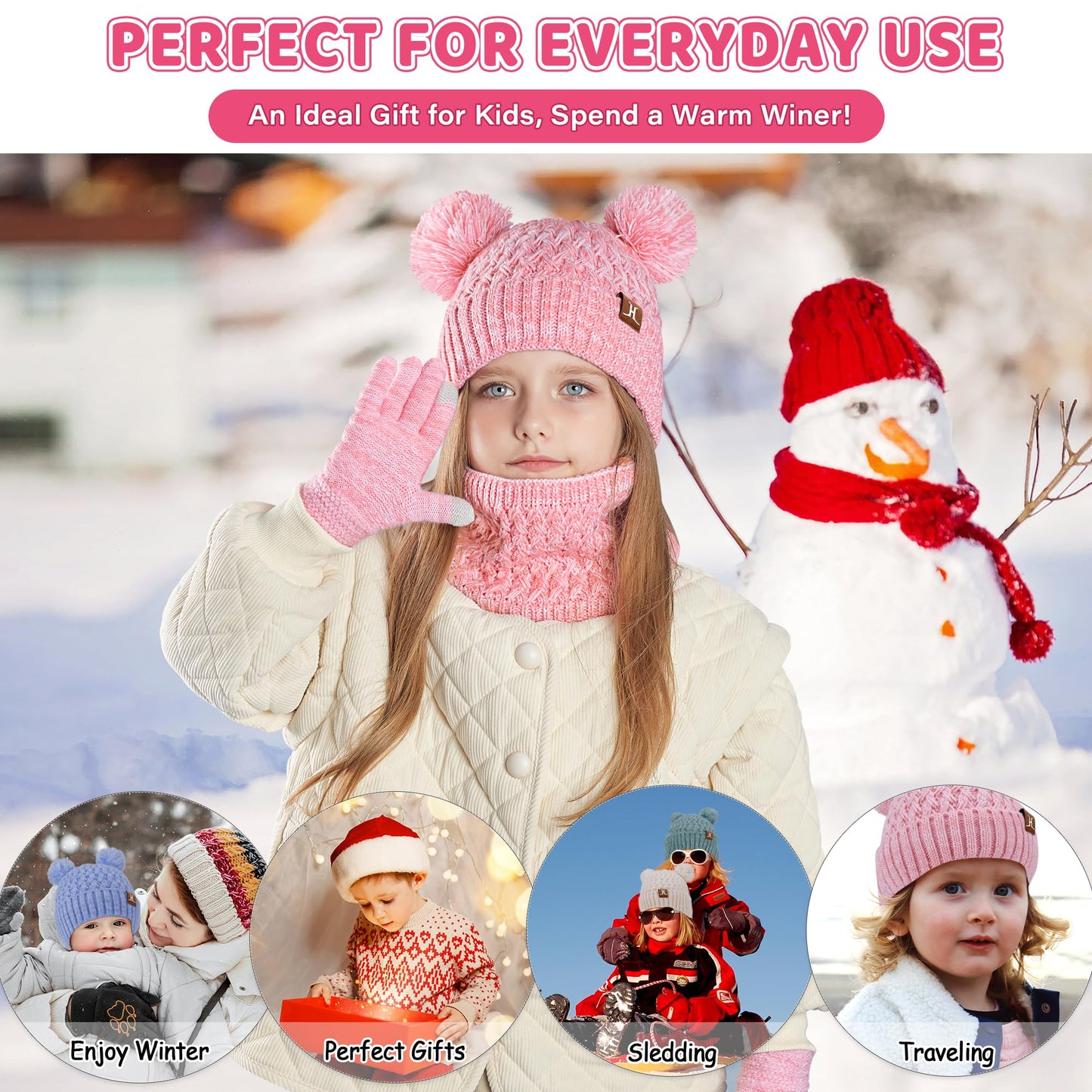 Kinder Winter Hut Loop Schal Touchscreen Handschuhe Set 2 3 4 5 6 7 Jahre Kleinkind Winter Hut Beanie Tube Schal Gestrickte Pom Hüte Geschenk Mädchen Jungen
