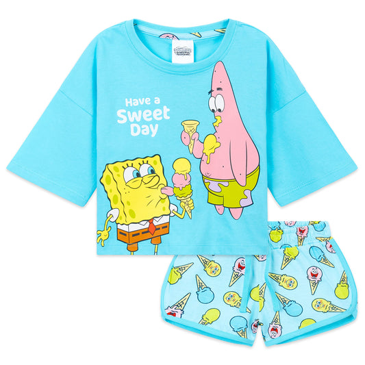 SPONGEBOB SQUAREPANTS Pyjama Kinder Teenager Weiche Mädchen Schlafanzug Kurz Sommer Lounge Set Geschenk für Mädchen