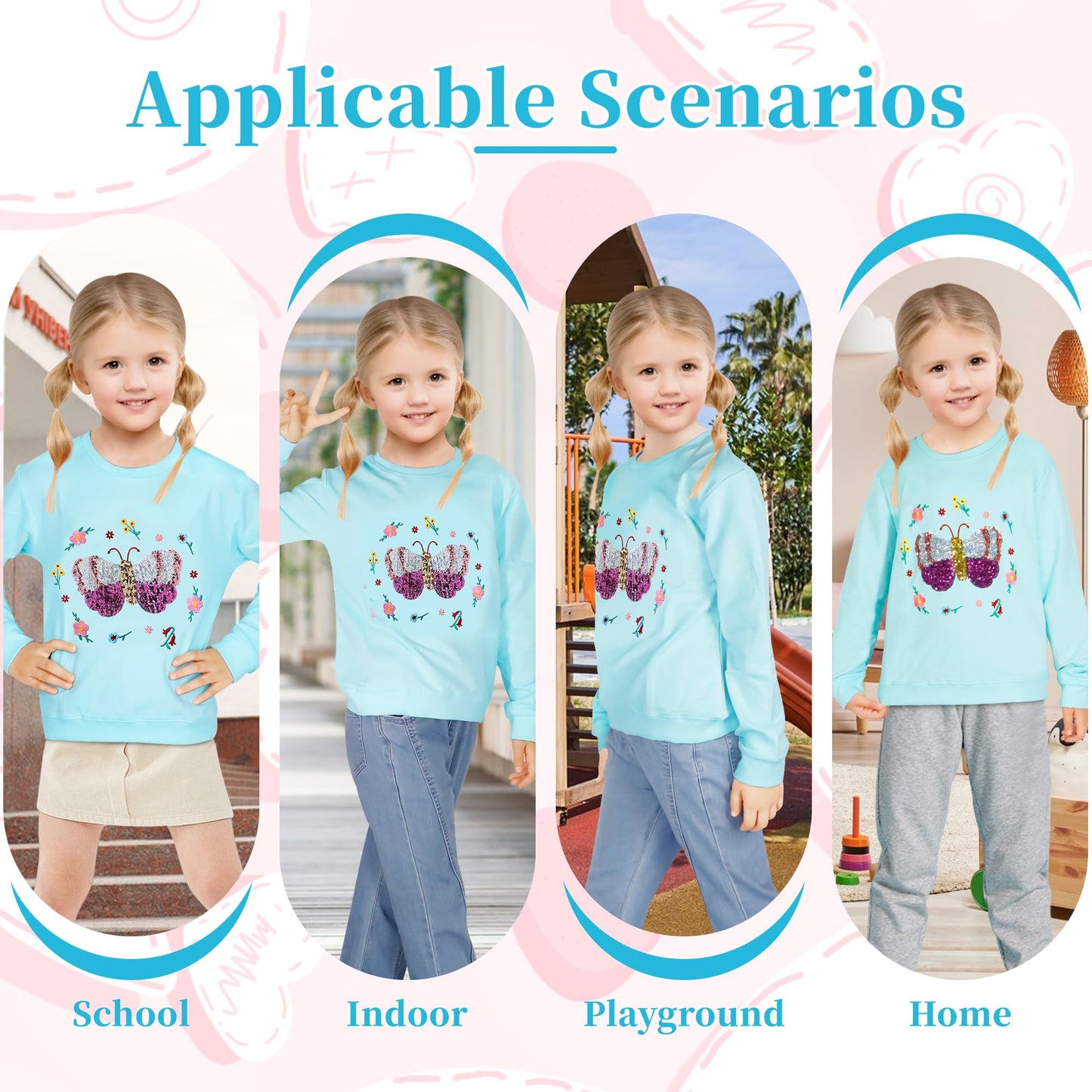 Baogaier Sweatshirt Mädchen Pullover Baumwolle Leichtgewicht Casual Sport Langarmshirt Pailletten Pelzig Tierdruck Kinder Kleidung Langarm Rundhalsausschnitt Tops 2-7 Jahre, Gr.92-122