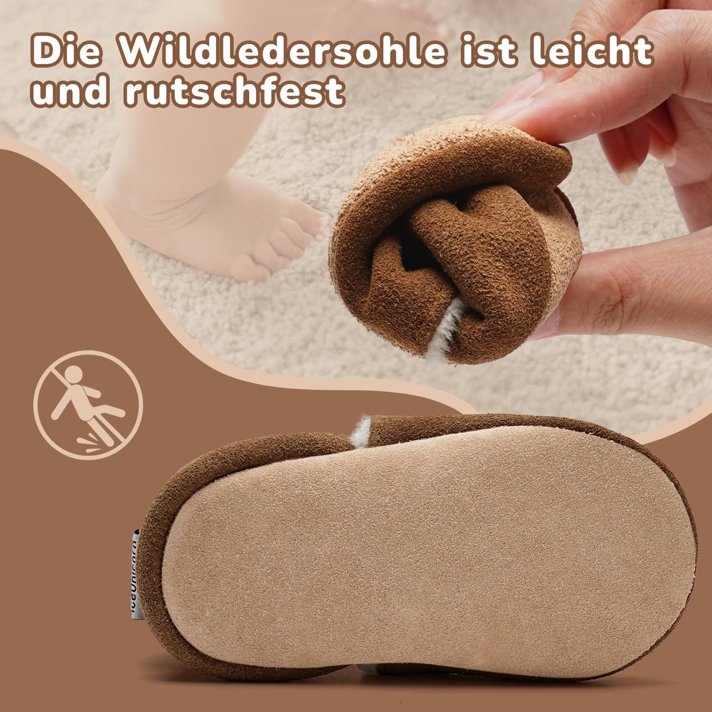 IceUnicorn Baby's Crawling Shoes, Winter First Walking Shoes, Baby Lined Leather Shoes, Soft Leather, Suede Soles, Leather Slippers