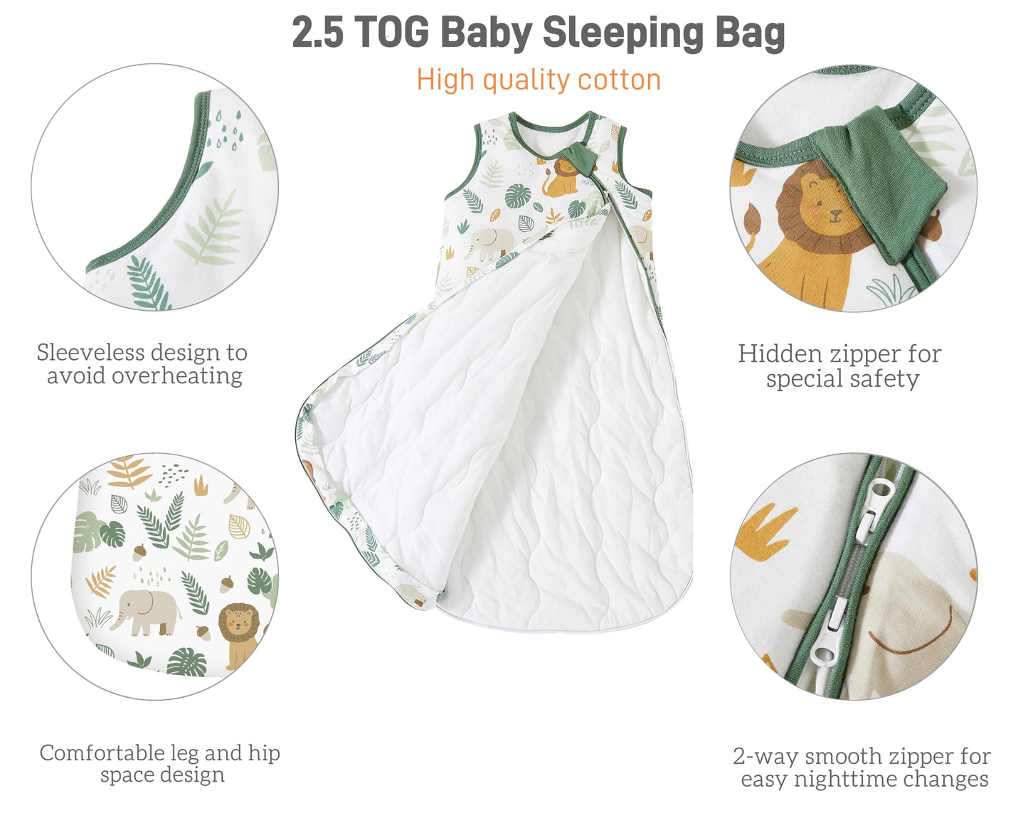 Chilsuessy Baby Sleeping Bag, 2.5 Tog, Winter Baby Sleeping Bag, Cotton, All-Year Sleeping Bag, Newborn Winter Sleeping Bag, 2.5 Tog/Lion Forest, 67 cm/0-6 Months