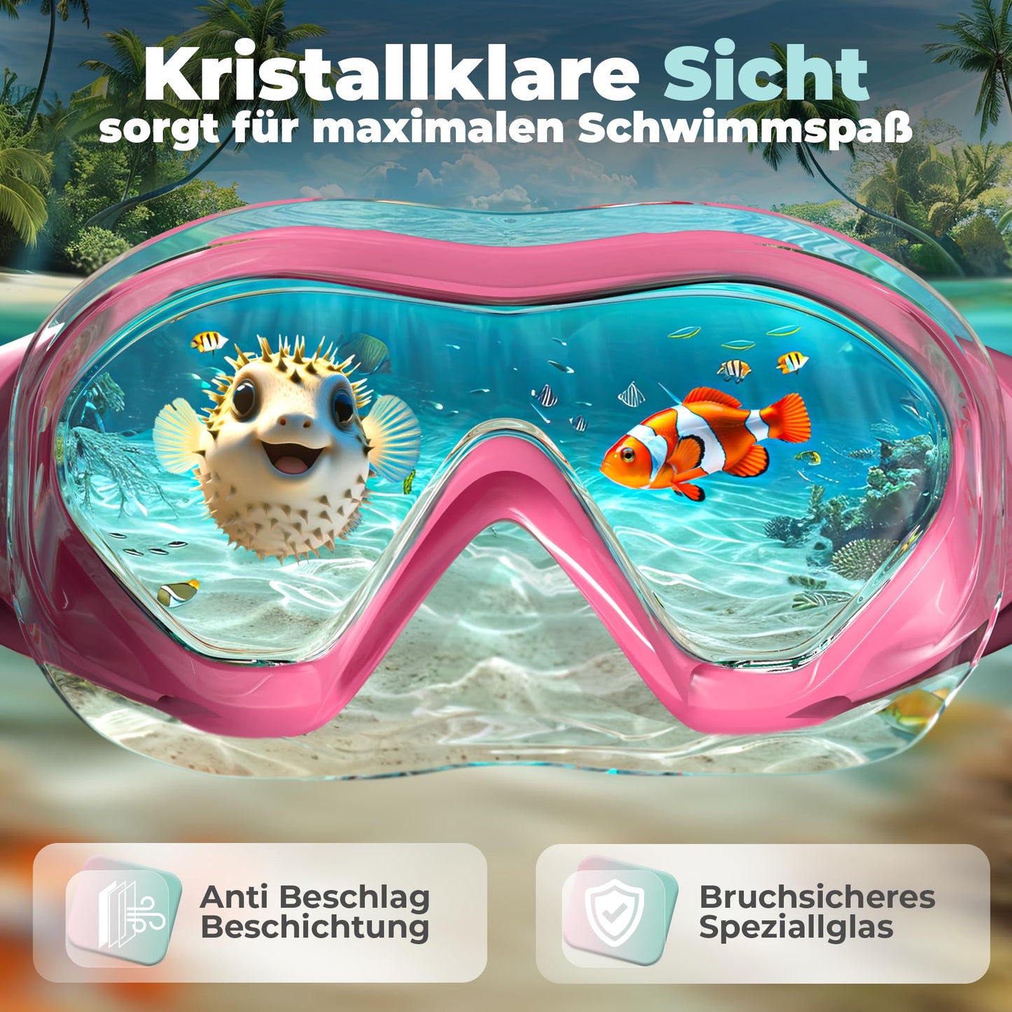 KIDVERSE Schnorchelset Kinder - Taucherbrille mit Schnorchel - Panorama Taucherbrille mit Nase - Kindertaucherbrille Alternative Schnorchelmaske