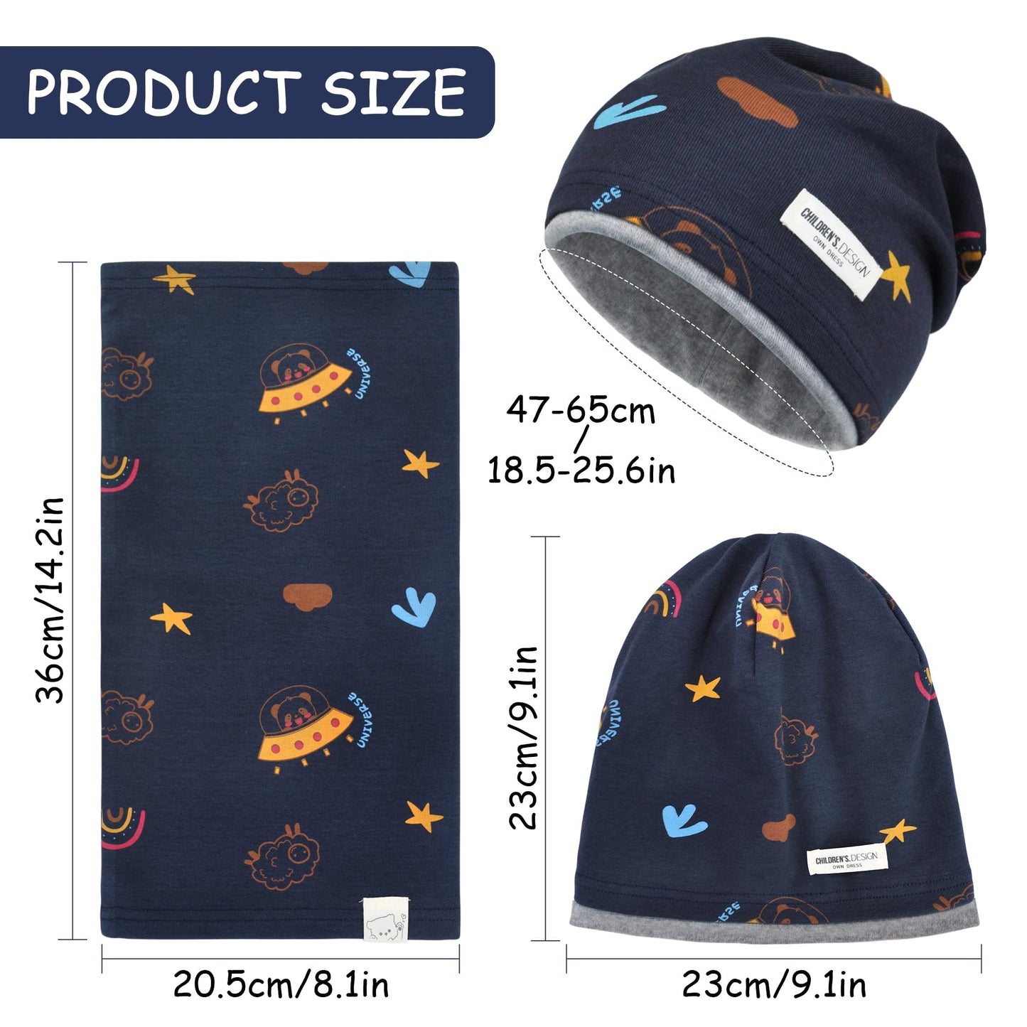 Kinder Beanie Mütze & Loop Schal Set, 95% Baumwolle Mütze Schal Set Mädchen Jungen 2-8 Jahren, Schlauchschal Warme Wintermütze Strickmützen für Herbst Winter Frühling