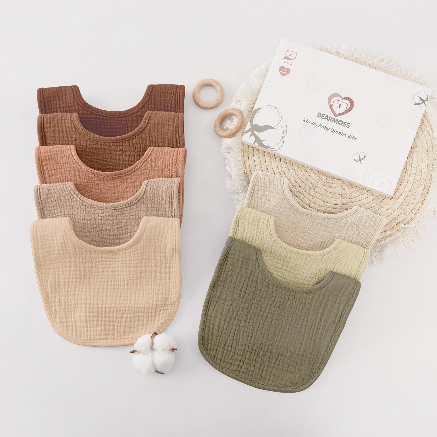 Bearmoss Lätzchen Baby Musselin Sabberlätzchen für Babys, 100% Baumwolle Quadratische Halstuch Baby Verstellbare Babylätzchen Weiche Sabberlätzchen für Junge und Mädchen,8 Stück