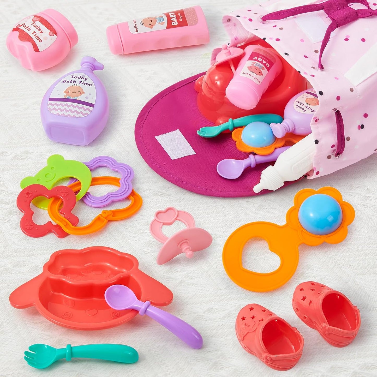 G.C Puppenzubehör Spielzeug Geschenk Mädchen, 36cm Babypuppe mit 12 Geräuschen & Wickeltasche Rucksack & Puppenkleidung & Töpfchen, Puppen Zubehör Geschenke für Mädchen 3 4 5 6 Jahre