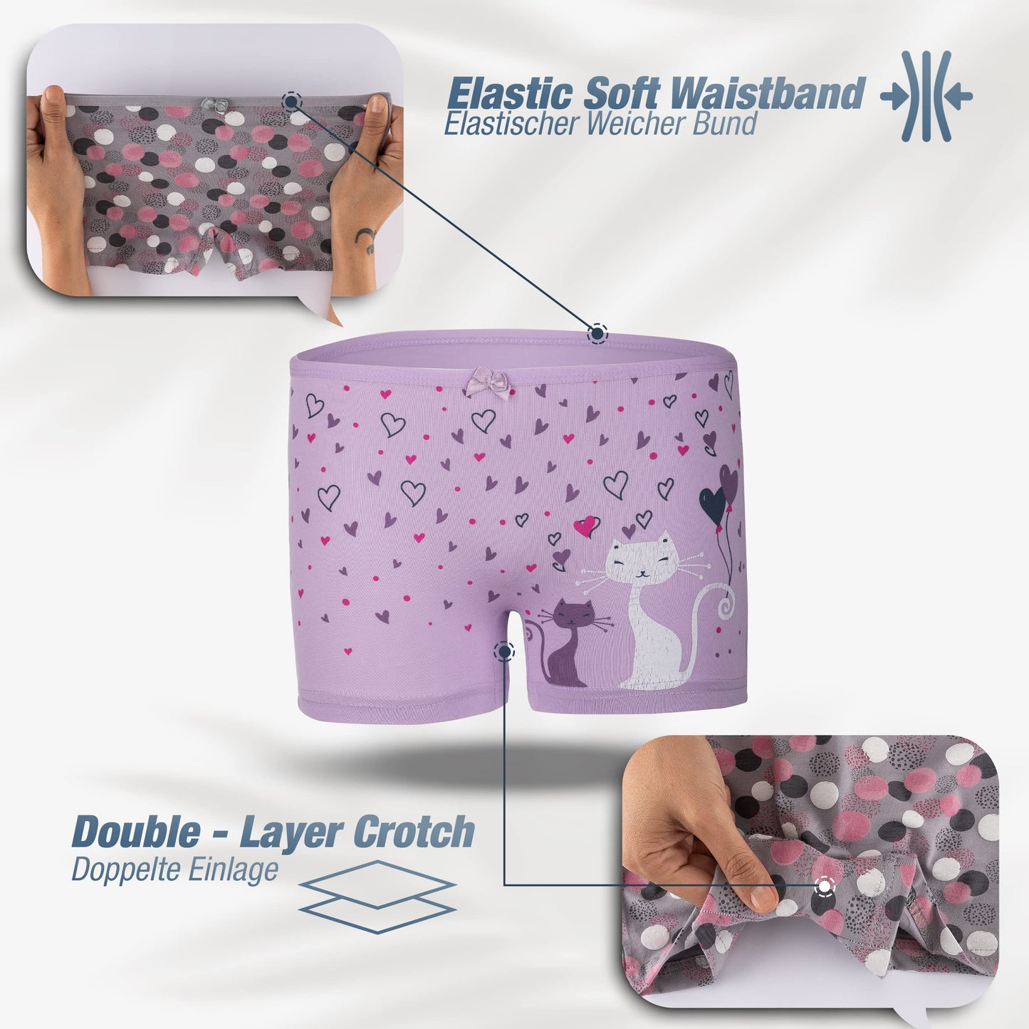 LOREZA ® 10er Pack Mädchen Pantys Boxershorts Unterwäsche aus Baumwolle - Gr. 92-170
