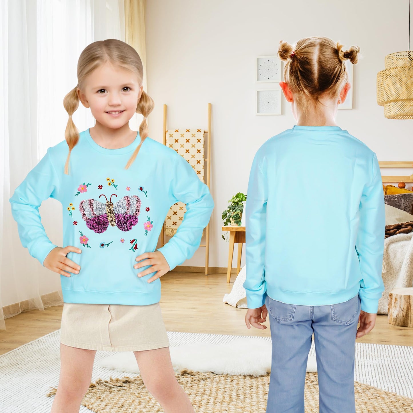 Baogaier Sweatshirt Mädchen Pullover Baumwolle Leichtgewicht Casual Sport Langarmshirt Pailletten Pelzig Tierdruck Kinder Kleidung Langarm Rundhalsausschnitt Tops 2-7 Jahre, Gr.92-122