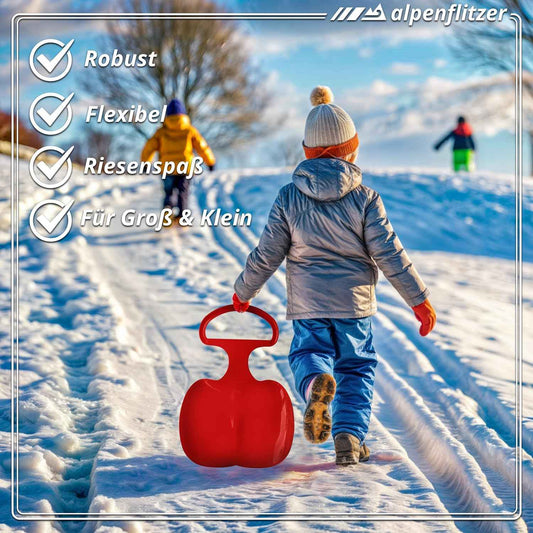 Alpenflitzer® 2 Stück Popo-Rutscher Bob; Schlitten mit Griff; Kinder Po-Rutscher Rodel Schneerutscher Bob Schneeflitzer zum Rodeln & Schlittenfahren 2er Set blau & rot