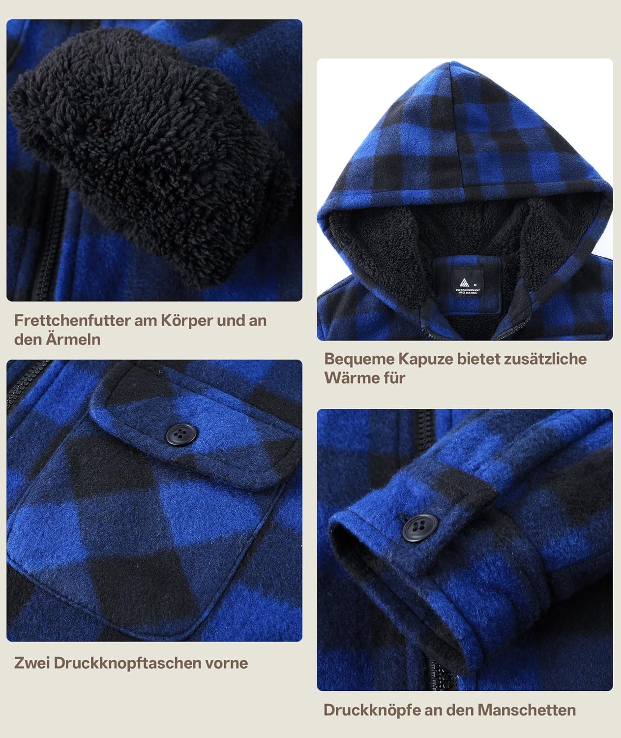 zitysport Shirt Jacket Boys Thick Hoodie Checked Jacket Children with Zip Warm Flannel Jacket Boys Sweat Jacket Outdoor Fleece Jacket Winter Jackets for Boys with Chest Pocket