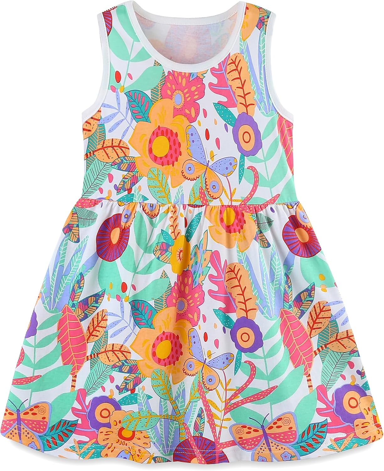 TEDD Mädchen Kleider Kurzarm Einhorn Blumen Sommerkleid Baumwolle Kleid Geburtstag Party Mädchenkleid Gr. 92-122