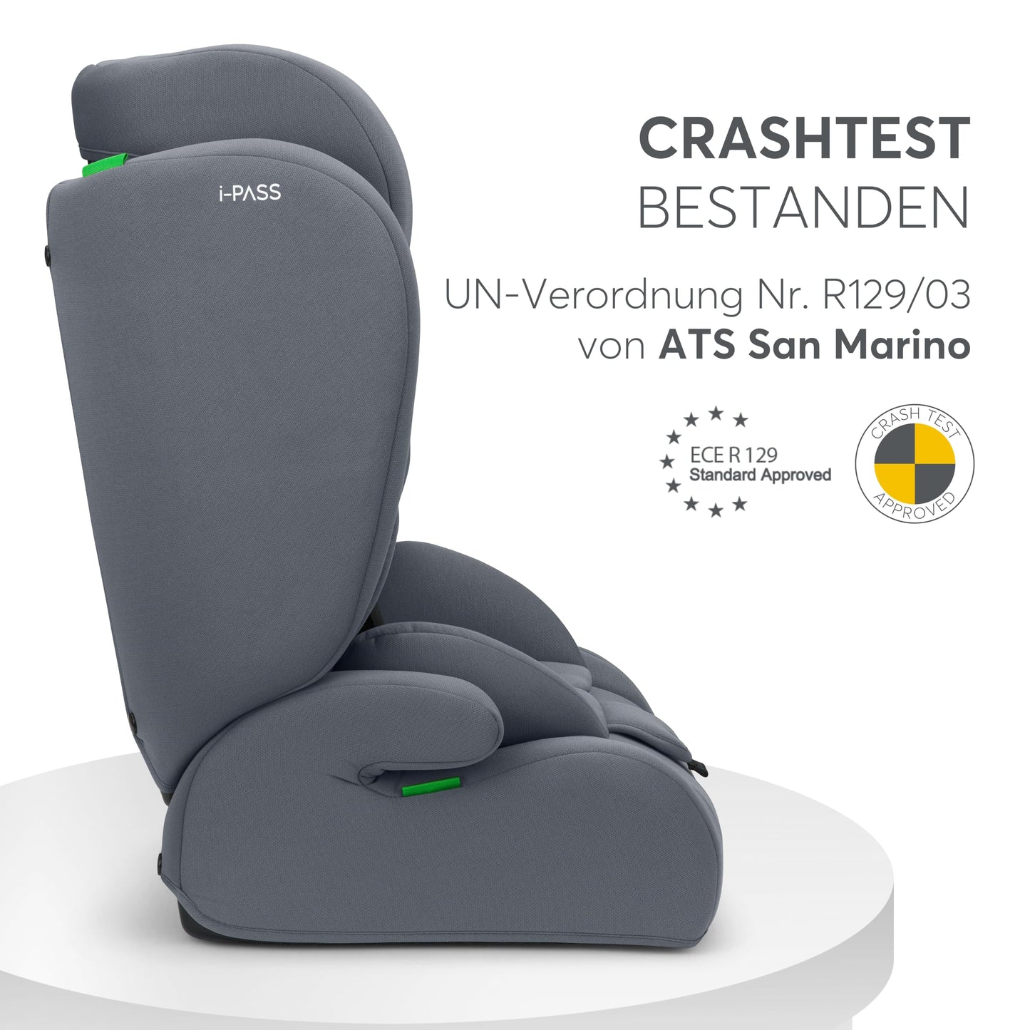 KikkaBoo i-Pass, Kindersitz 9–36 kg, Gruppe 1/2/3 Auto Kindersitz für Kinder 76–150 cm (15 Monate – 12 Jahre), i-Size, 13-fach verstellbare Kopfstütze, Schwarz - Meloni2