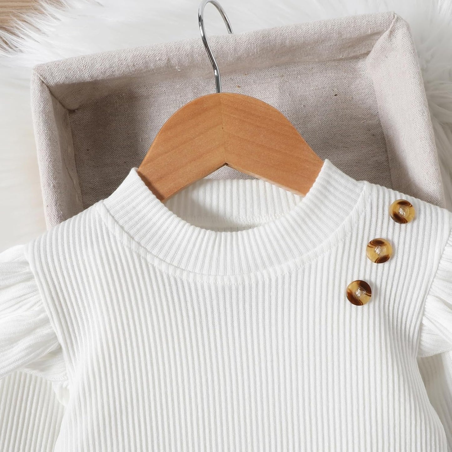 UUAISSO Kleinkind Baby Mädchen Kleidung Langarm Gerippte Oberteile Plaid Tweed Muster Rock Baskenmütze Herbst Knopf Outfits Sets