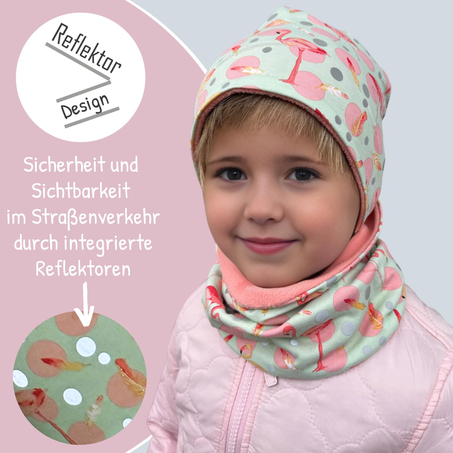 Heckbo 360° Reflector Children's Hat & Loop Scarf Set, Many Designs, 2–8 Years, 95% Cotton, Soft & Easy-Care Stretch Material, for Boys, Girls, Beanie for Spring, Summer, Autumn, Winter